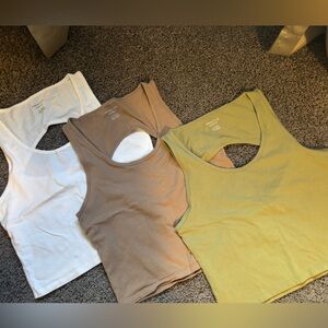 American Eagle Outfitters Yellow and Brown Cut Out Tank Tops
